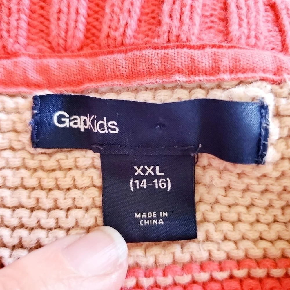 Gap Kids Knit Striped Sweater Coral Cream Size XXL (14-16)